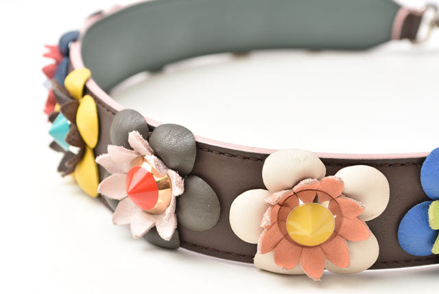 Fendi Leather Shoulder Strap Flower Brown/Pink/Multicolor