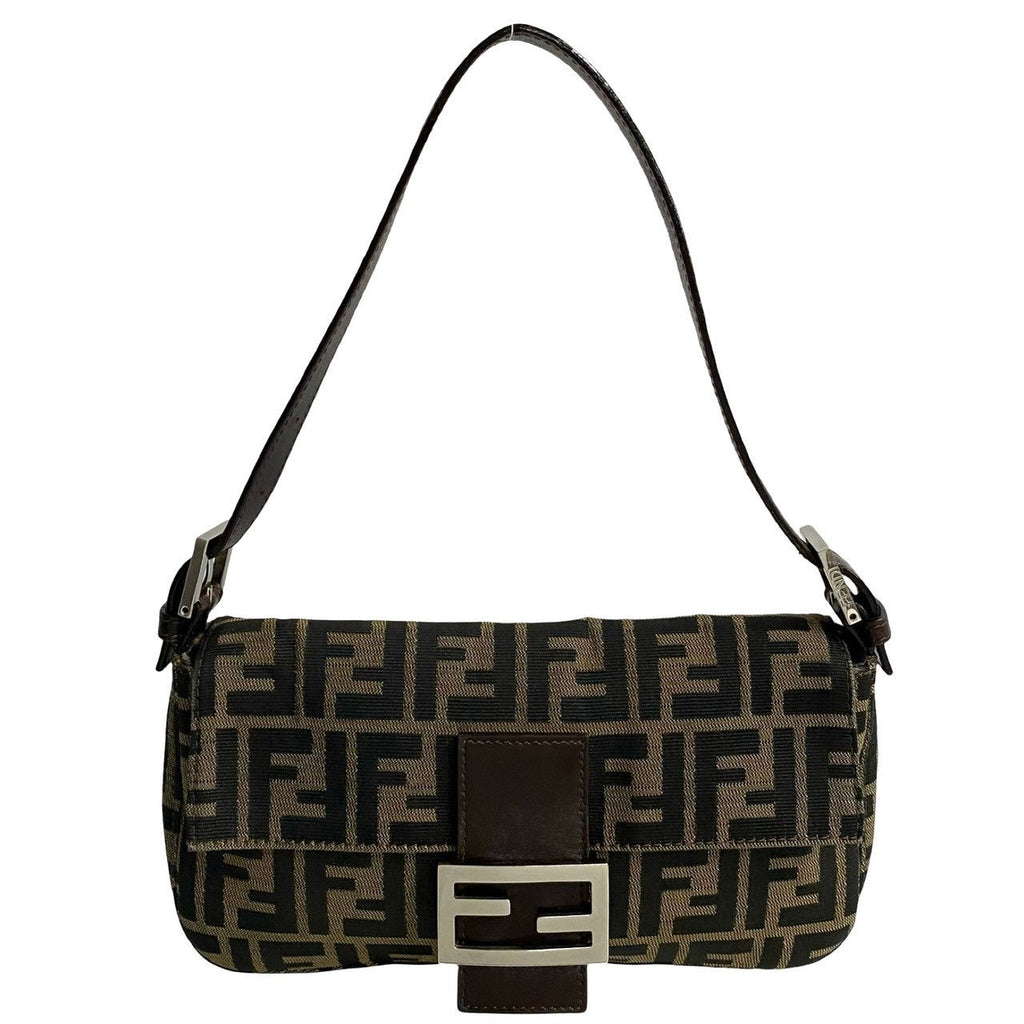 Fendi Mamma Baguette Zucca Canvas Leather Shoulder Bag