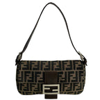 Fendi Mamma Baguette Zucca Canvas Leather Shoulder Bag