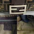 Fendi Mamma Baguette Zucca Canvas Leather Shoulder Bag