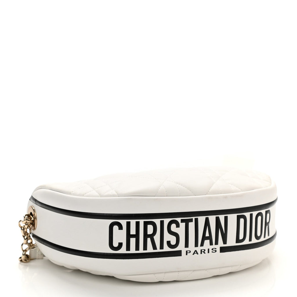 CHRISTIAN DIOR Lambskin Cannage Medium Dior Vibe Hobo Bag White