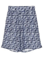 Fendi Kids FF Linen Bermuda Shorts Navy