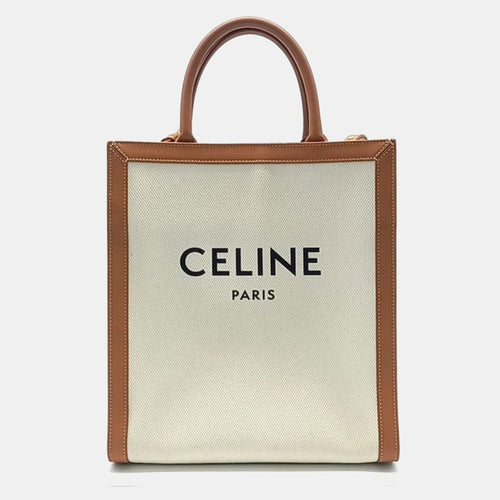 Celine Beige/Brown Fabric and Leather Small Cabas Vertical Tote Bag
