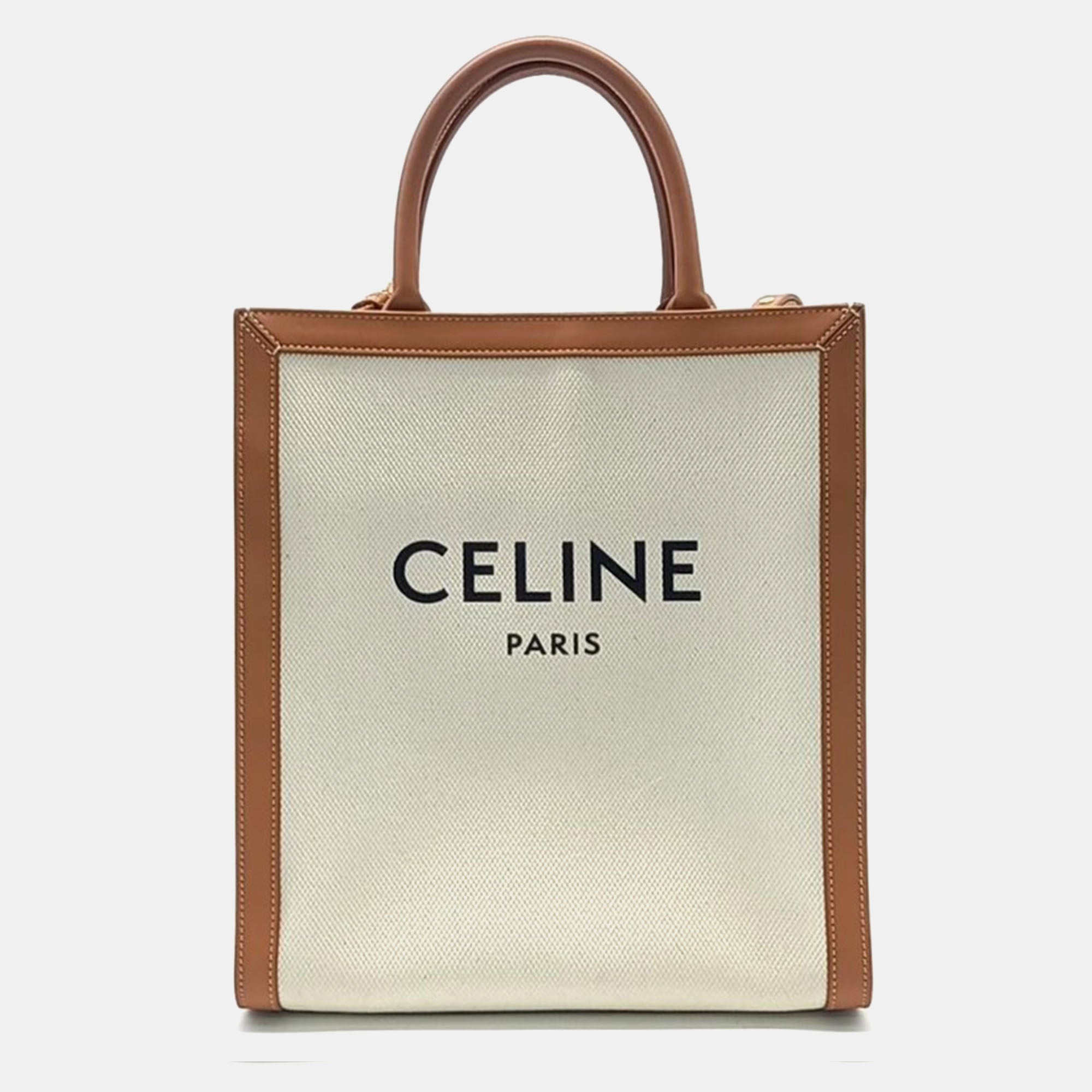 Celine Beige/Brown Fabric and Leather Small Cabas Vertical Tote Bag