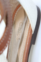 Chloe Womens Weave Embossed Leather Flat Ankle Strap Sandals White