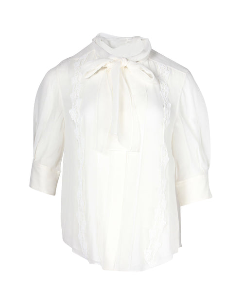 Chloe Scarf Collar Blouse in White Silk