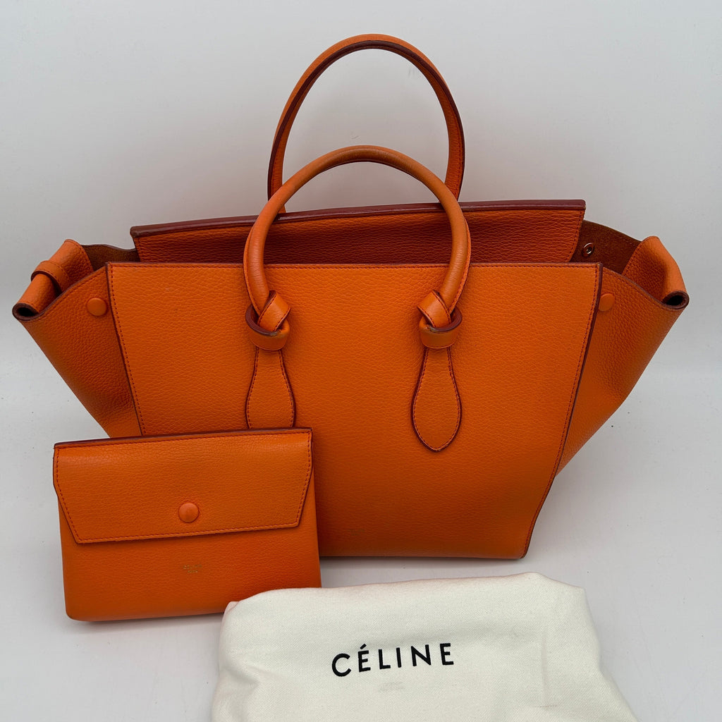Celine Tie Knot Orange Leather Tote Bag
