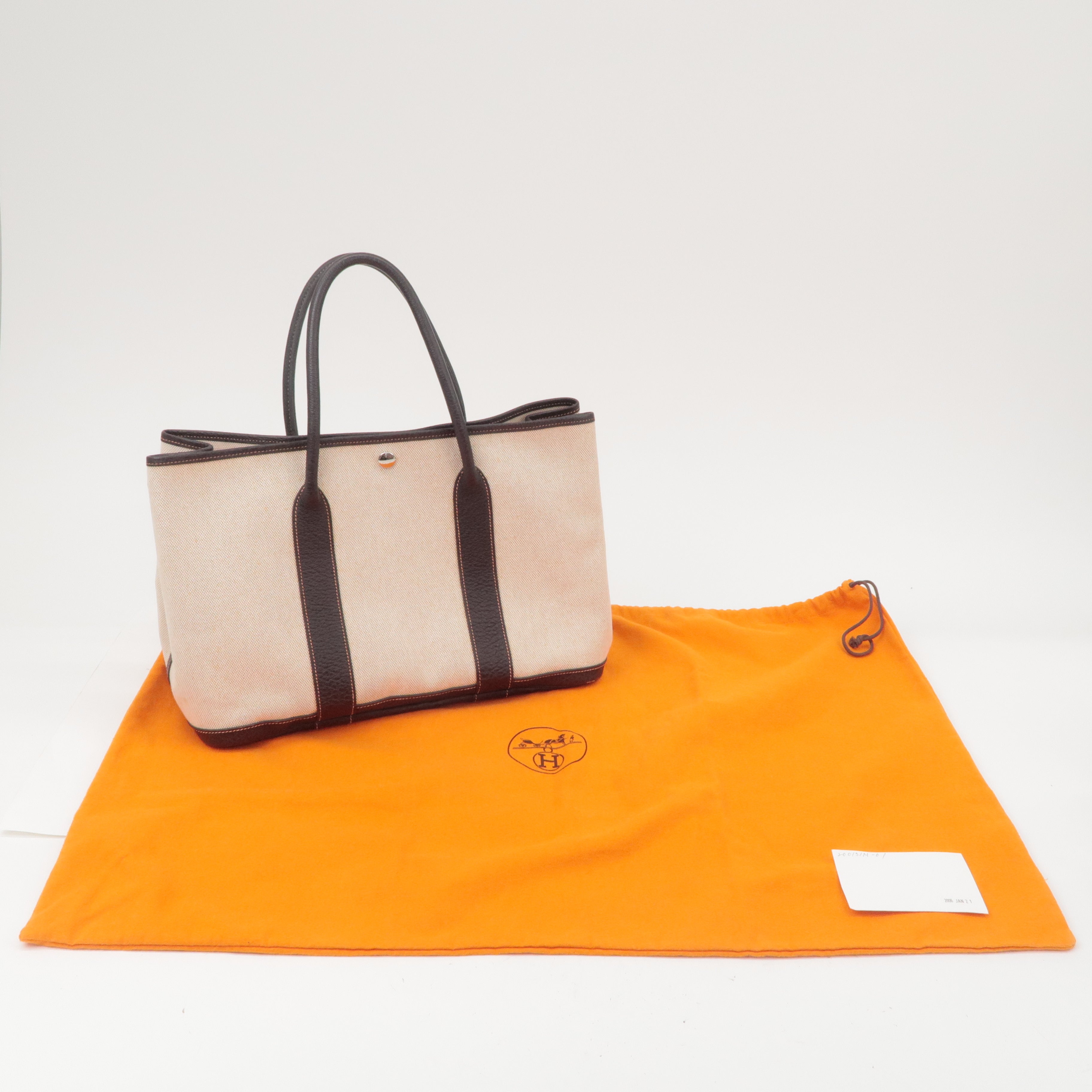 HERMES Garden Party Toile Ash Leather PM 髫ｨ繝ｻ・ｽ・｡ I  Stamped Beige