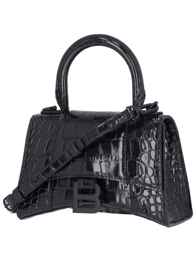 Balenciaga Hourglass Crocodile Embossed Cross Bag Black