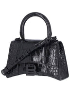 Balenciaga Hourglass Crocodile Embossed Cross Bag Black