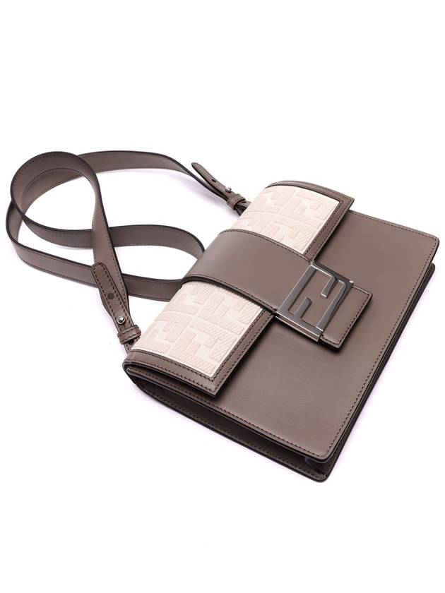 Fendi FF Flat Baguette Leather Cross Bag Grey