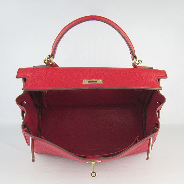 Hermes Kelly 32cm Togo Leather Handbag Red/Golden