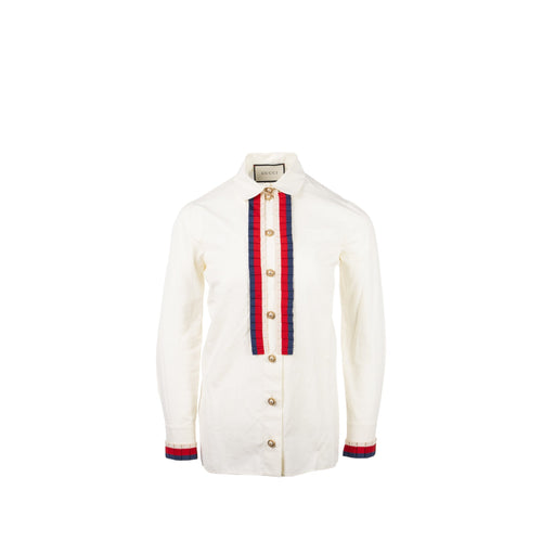 Gucci size 38 detailed ribbon shirt cream multicolour