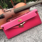 Hermes Rose Red Handcrafted Kelly Cut Clutch