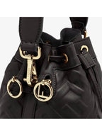 Fendi Mon Tresor FF Motif Leather Mini Bucket Bag Black