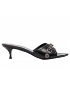 Balenciaga Women's Cagole Studded Leather Band Sandal Heels Black