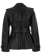 Burberry Belted Leather Jacket Black