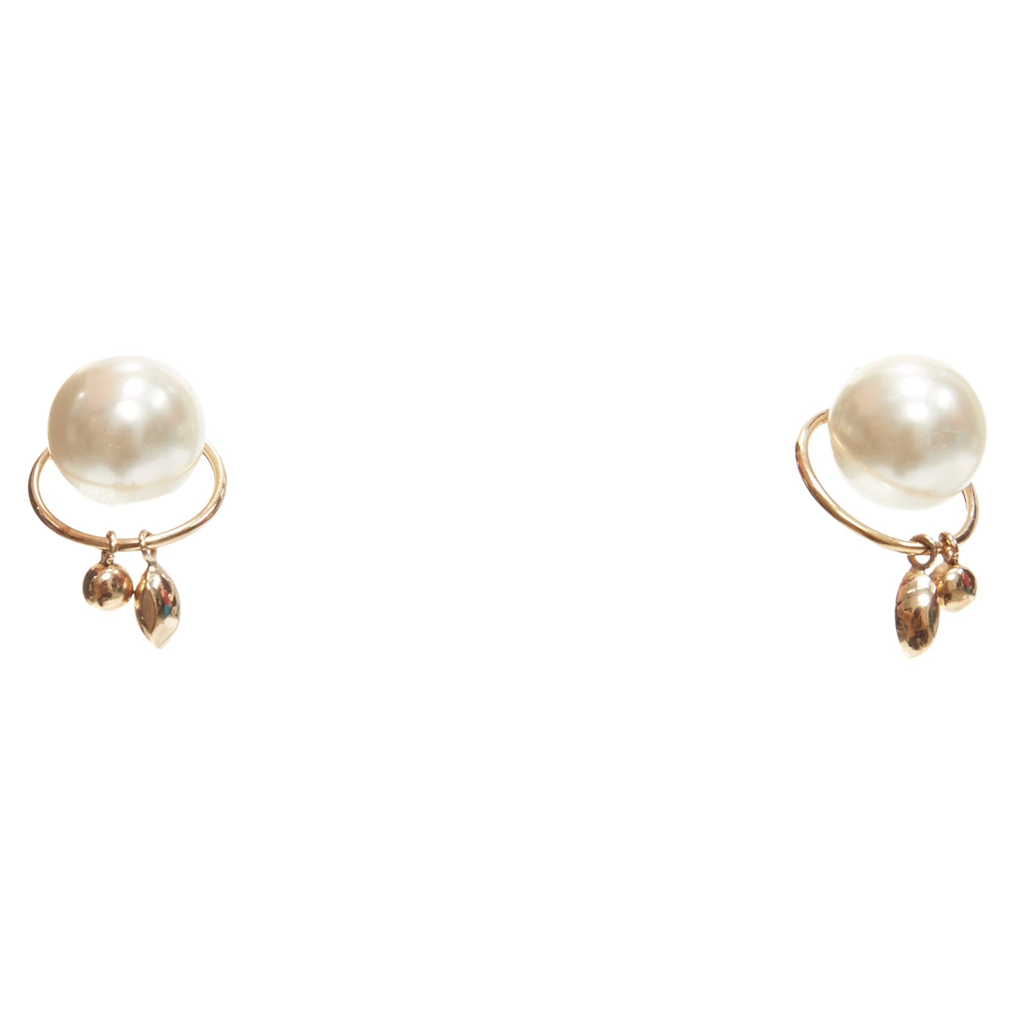 Dior Tribale Double Pearl Crystal Droplets Hoop Stud Earrings Pair
