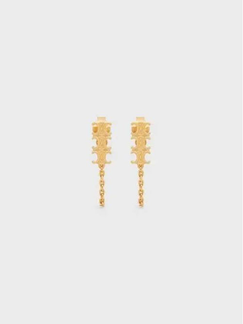 CELINE Triomphe Chain Earrings Gold Finish Brass