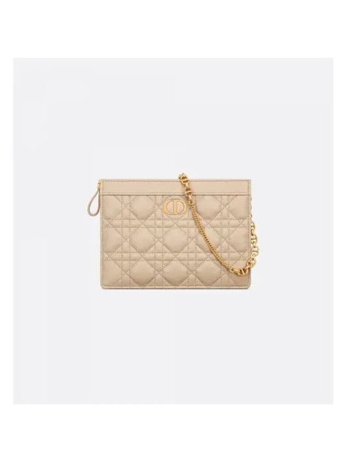 Caro Supple Cannage Calfskin Chain Zipper Cross Pouch Bag Sand Dior