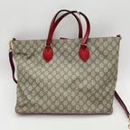 GUCCI Soft GG Supreme Monogram Medium Crossbody Tote Beige Hibiscus Red New Rosette LA19445