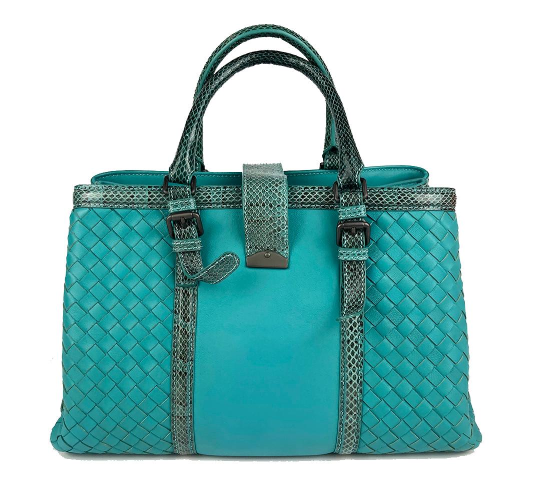 BOTTEGA VENETA Teal Nappa Ayers Small Roma Bag