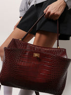 Balenciaga Women Rodeo Leather Shoulder Bag With Croco Effect
