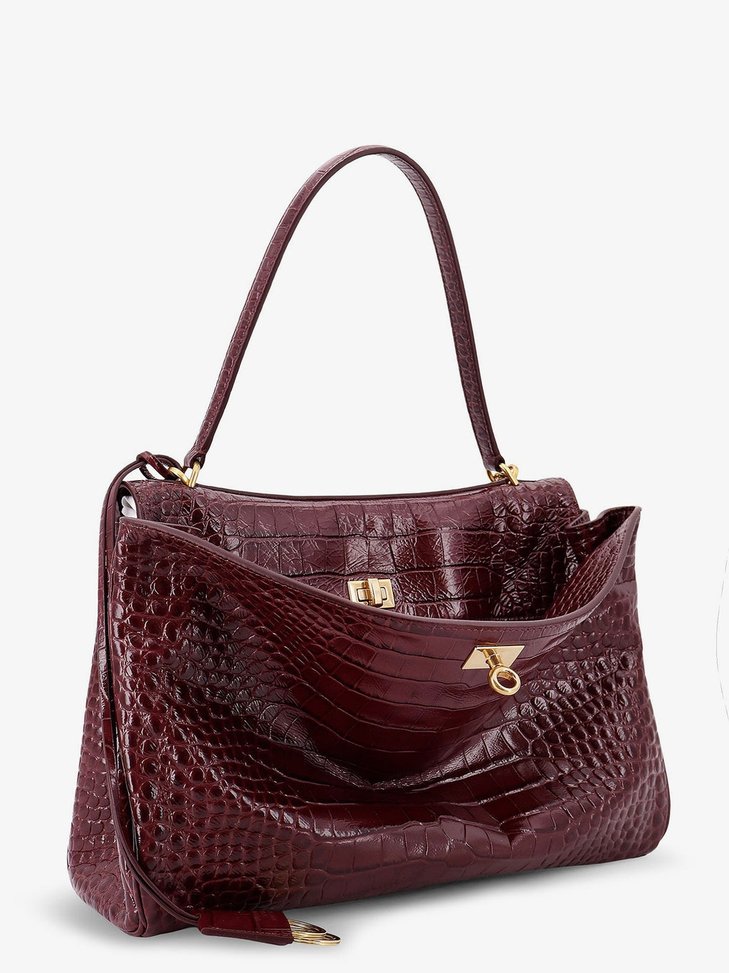 Balenciaga Women Rodeo Leather Shoulder Bag With Croco Effect