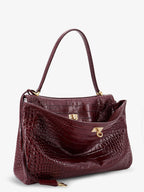 Balenciaga Women Rodeo Leather Shoulder Bag With Croco Effect