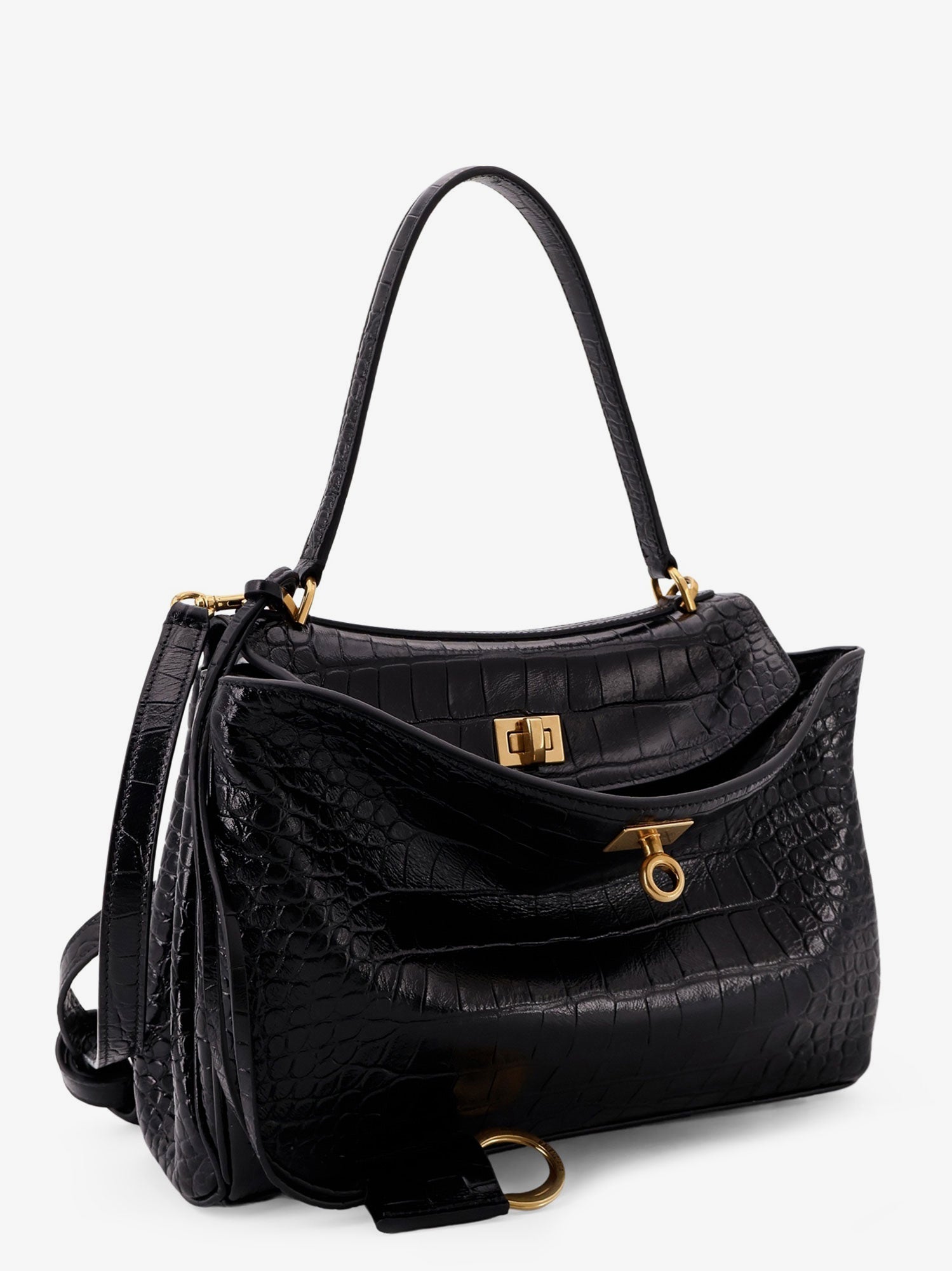 Balenciaga Women Rodeo Leather Shoulder Bag With Croco Effect