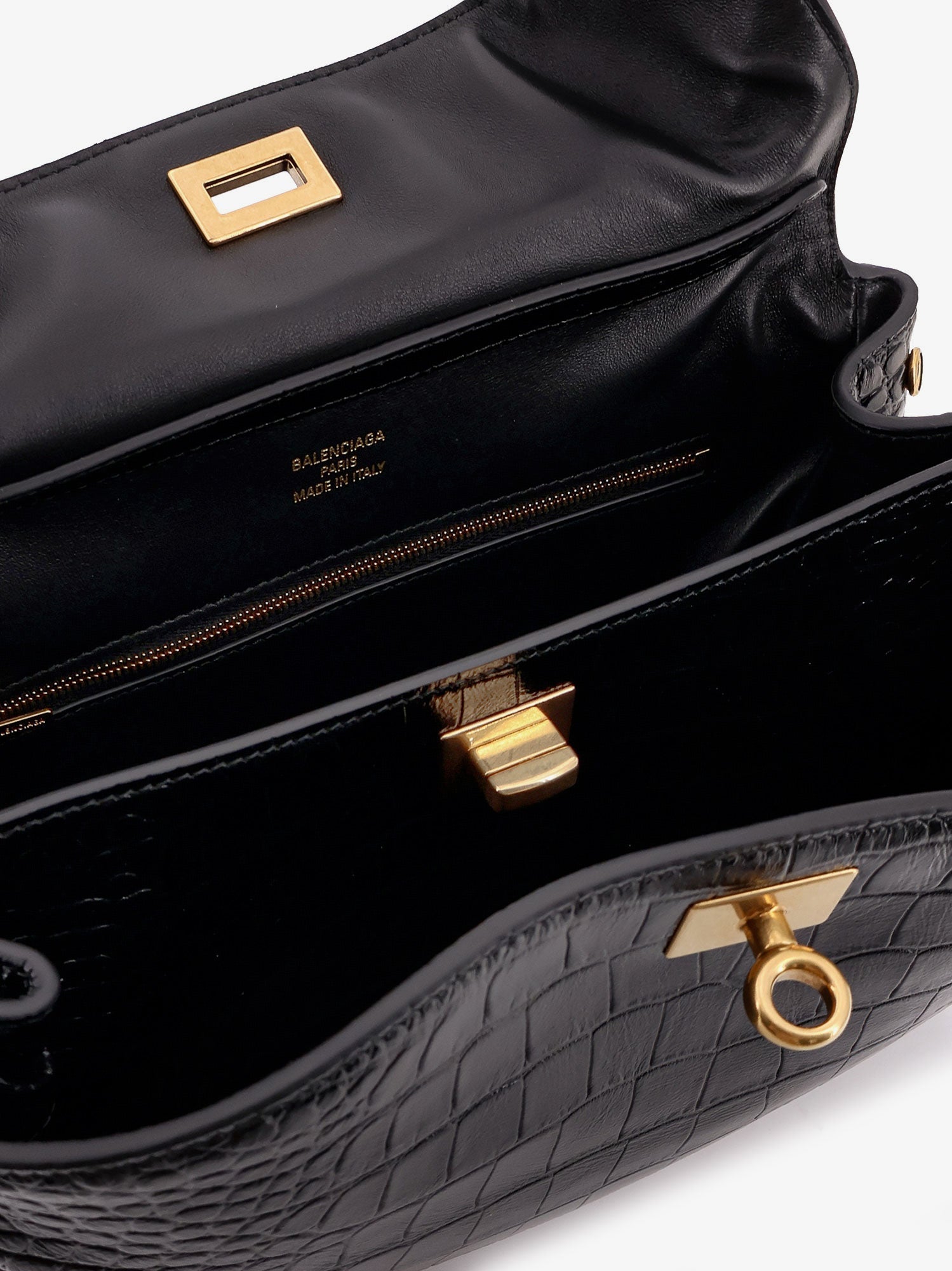 Balenciaga Women Rodeo Leather Shoulder Bag With Croco Effect
