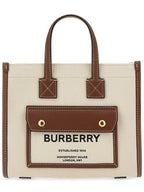 Burberry Mini Two-Tone Canvas and Leather Freya Tote Bag Natural Tan