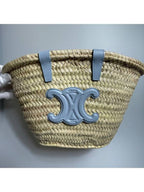 CELINE Teen Triomphe Classic Panier Raffia Tote Bag Pale Blue