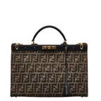 Fendi Zucca Handbag 2WAY Brown Black Canvas Leather  Fendi