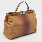 Fendi Brown Ombre Leather And Calf Hair Lining Large Peekaboo Top Handle Bag..