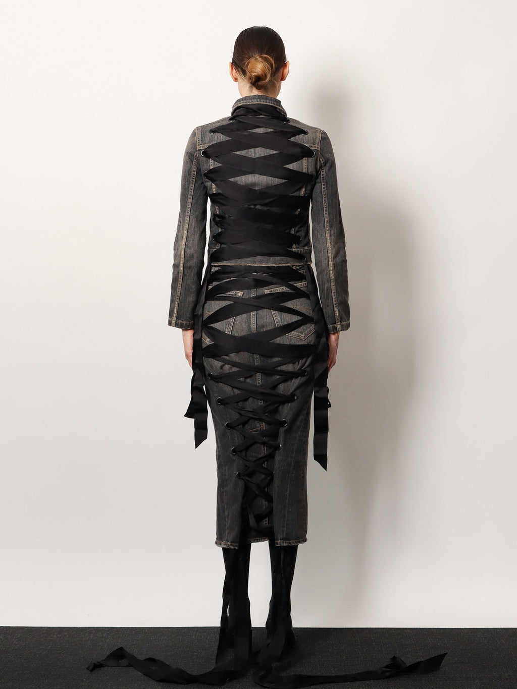 Balenciaga Women Denim Jacket With Satin Laces