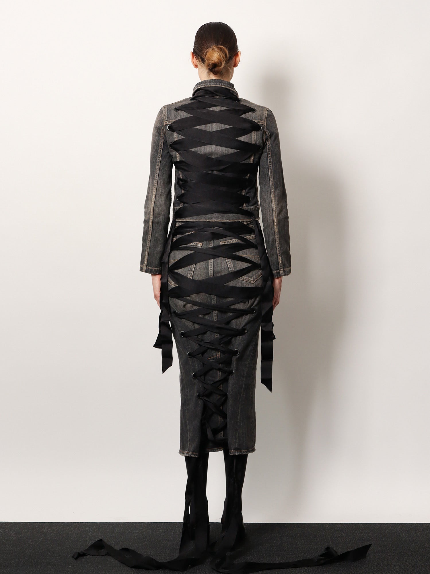 Balenciaga Women Denim Jacket With Satin Laces