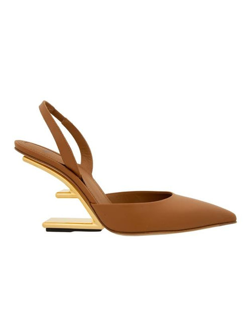 Fendi Women's First F Shape Metal Slingback Heels Brown
