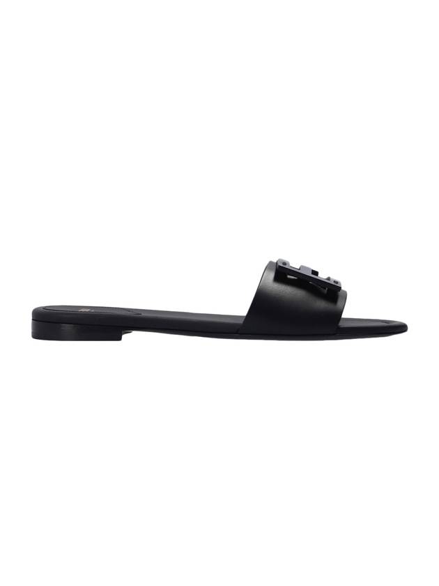 Fendi Baguette FF Logo Leather Slippers Black