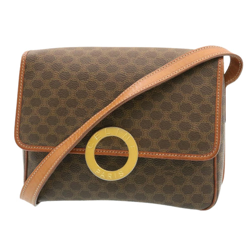 CELINE Macadam Canvas Circle logo Shoulder Bag Brown  26659