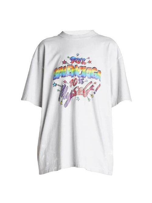 Balenciaga 90/10 Slogans Print Large Fit Short Sleeve T-Shirt White