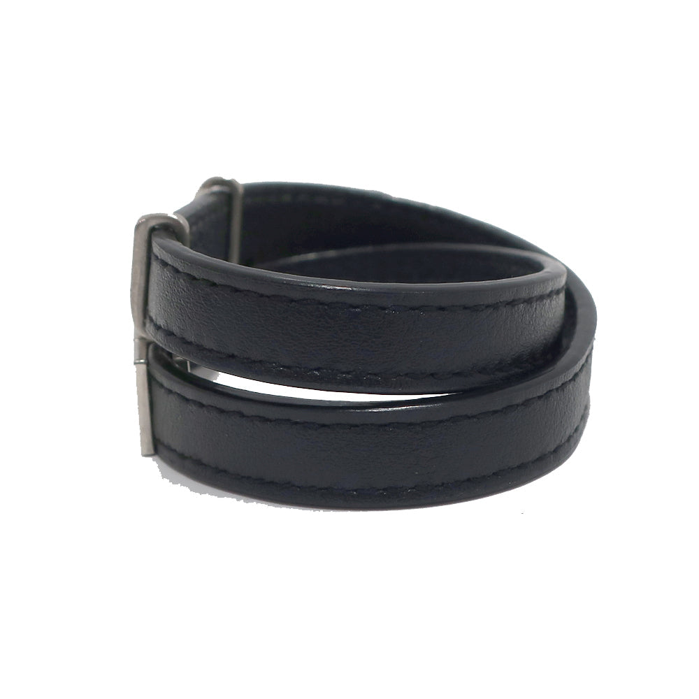 Saint Laurent Opium Double  Bracelet 536073 Black Silver G  Leather  Women Box  Bag