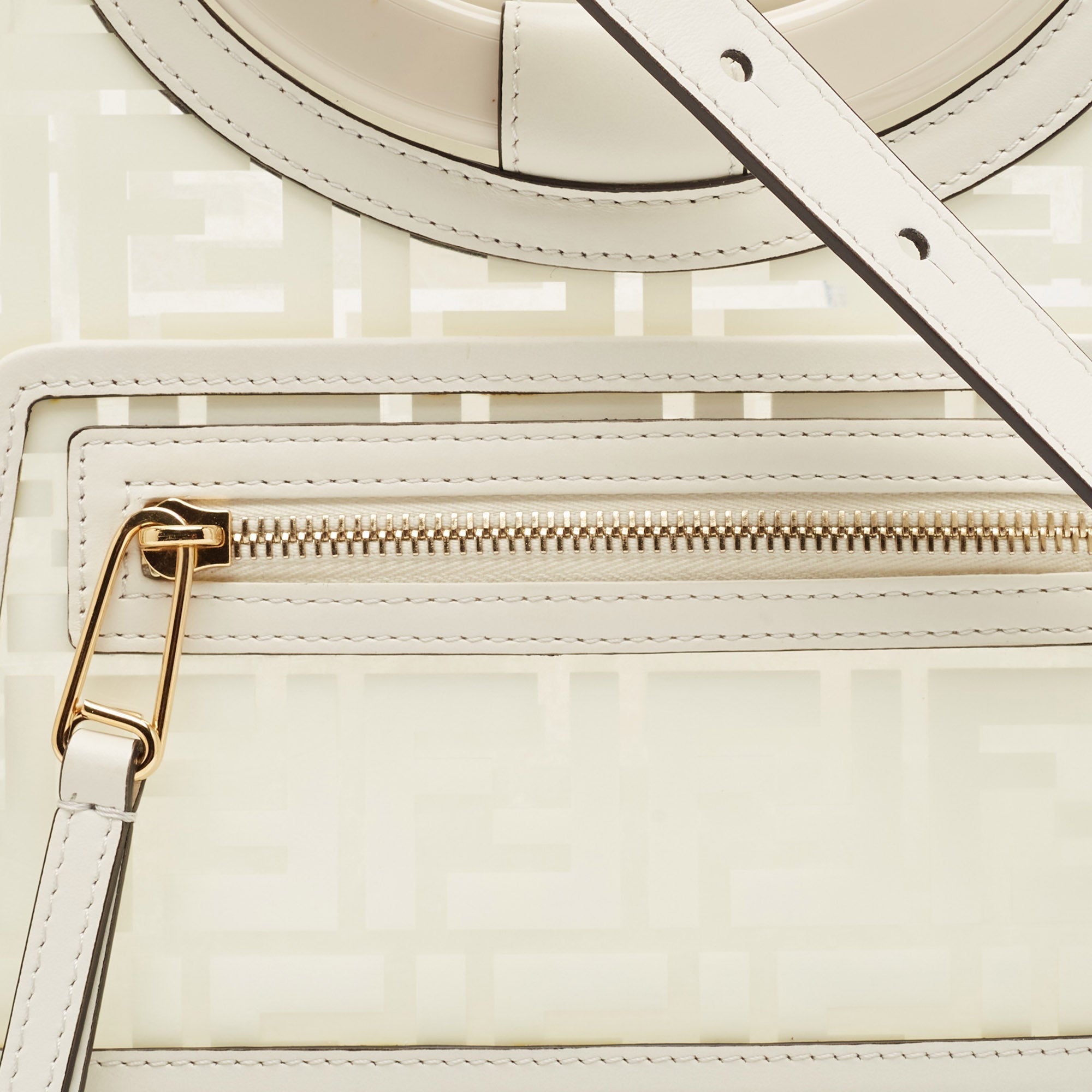 Fendi Transparent/off White Zucca Pvc And Leather Small Runaway Shopper Tote