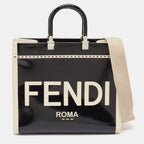 Fendi Black/off White Canvas And Patent Leather Medium Sunshine Shopper Tote