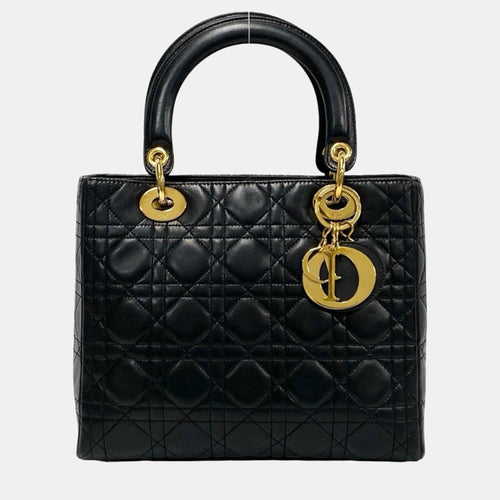 Dior Black Leather Medium Lady Top Handle Bag