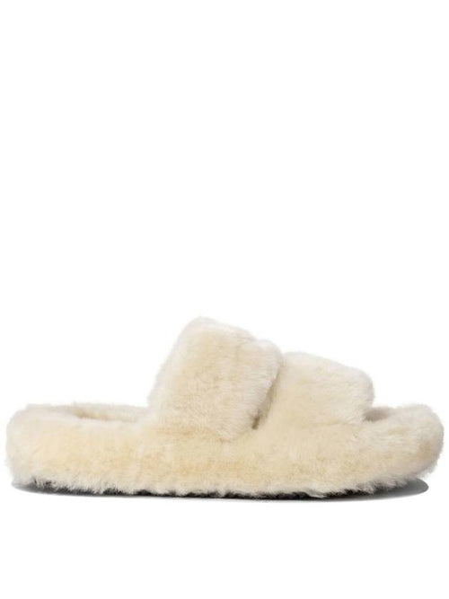 CELINE Triomphe Shearling Fur Slippers Brown Beige