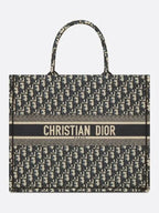 Oblique Embroidery Large Book Tote Bag Blue Dior