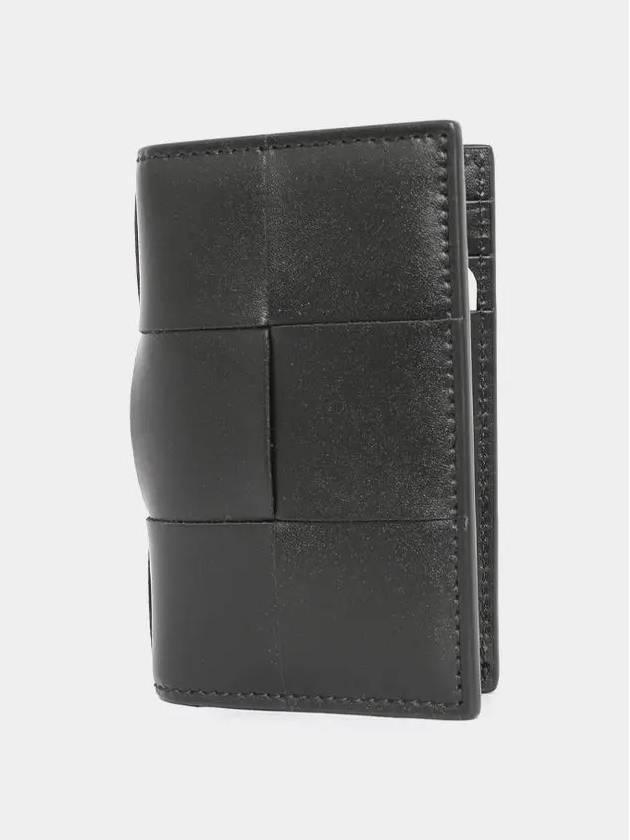 Bottega Veneta Intrecciato Cassette Leather Flap Card Wallet Black