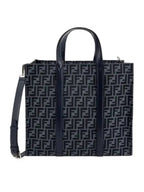 Fendi FF Jacquard Fabric Shopper Tote Bag Navy