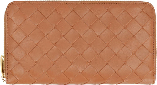 Bottega Veneta Women's Intrecciato Zip Around Wallet in Brown | Size UNICA | 742332VCPP2